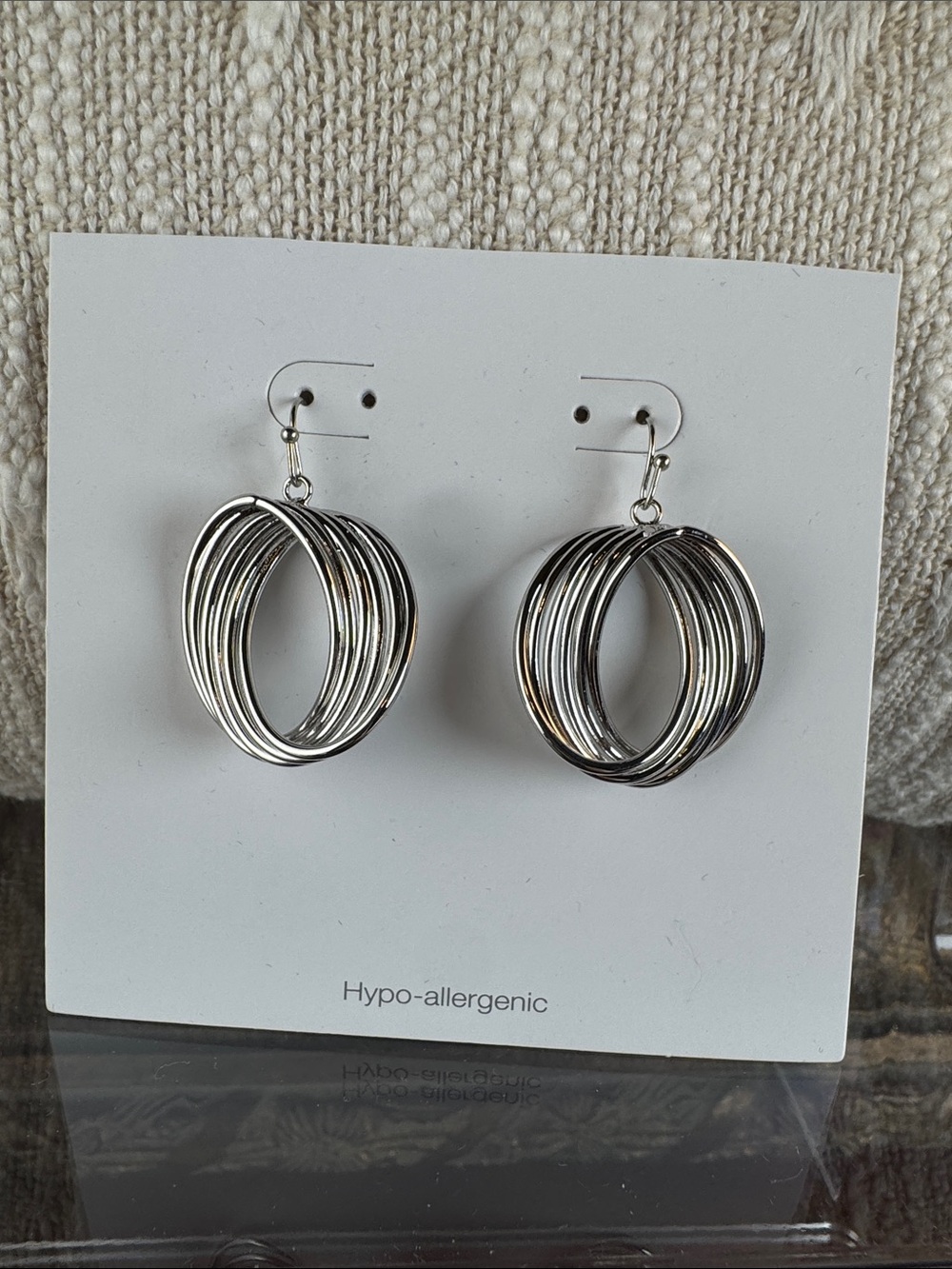 0668-Silver Multi-Hoop Drop Earrings - Hypo-Allergenic